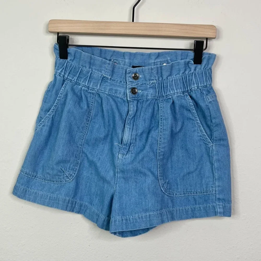 BDG Urban Outfitters Women’s Blue Paperbag High Waisted Shorts Size 4 Pleated - Picture 1 of 10